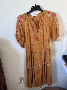 NWOT A Beautiful Soul Boho Tiered Dress with Embroidery